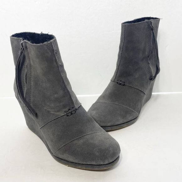 Toms Desert Wedge High Dark Suede Boots Size 8 - Picture 7 of 11